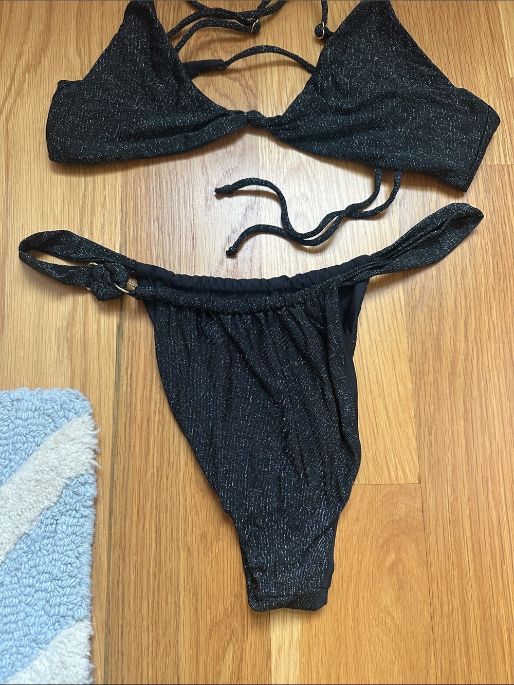 Skatie; Black Sparkle Strappy Women’s Bikini Set - Picture 2 of 4
